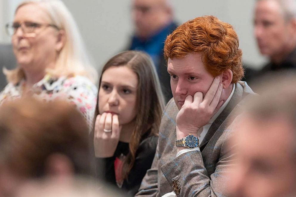 PHOTO: Buster Murdaugh, the son of Alex Murdaugh, listens to prosecutor John Meadors give his closing arguments in Alex Murdaugh's trial for murder, March 2, 2023, in Walterboro, S.C.