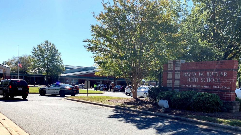 PHOTO: Emergency personnel respond to a shooting at Butler High School in Matthews, N.C., Oct. 29, 2018.