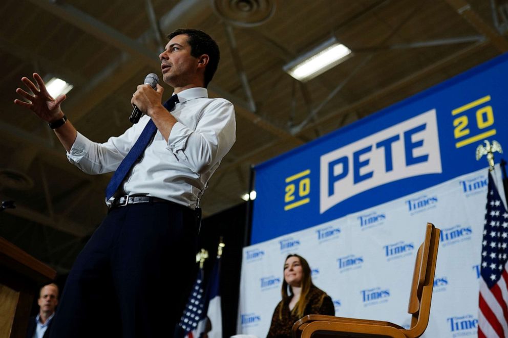 PHOTO: Pete Buttigieg, South Bend Mayor and Democratic presidential hopeful, speaks at a campaign event at Saint Ambrose University in Davenport, Iowa, U.S. September 24, 2019.