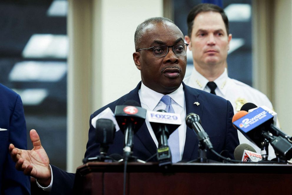 PHOTO: Buffalo Mayor Byron Brown speaks to media after Payton S. Gendron appears in court to plead guilty of charges of killing 10 people in a live-streamed supermarket shooting in a Black neighborhood of Buffalo, New York, Nov. 28, 2022.