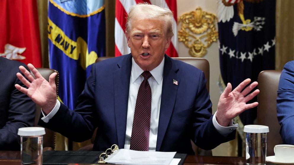 PHOTO: President Donald Trump speaks during a cabinet meeting in the Cabinet Room of the White House in Washington, August 26, 2025.