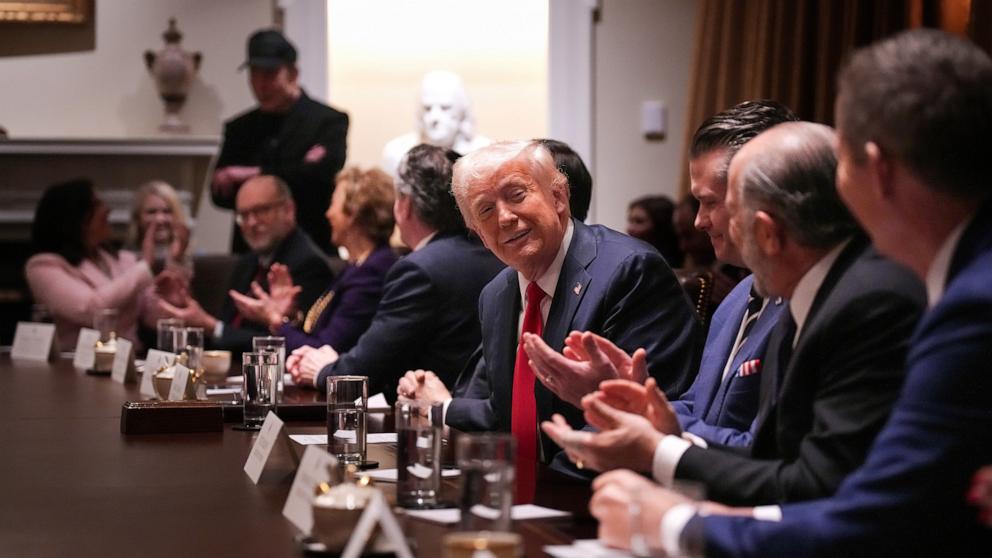 PHOTO: President Donald Trump delivers remarks during a Cabinet meeting at the White House, Feb. 26, 2025 in Washington.