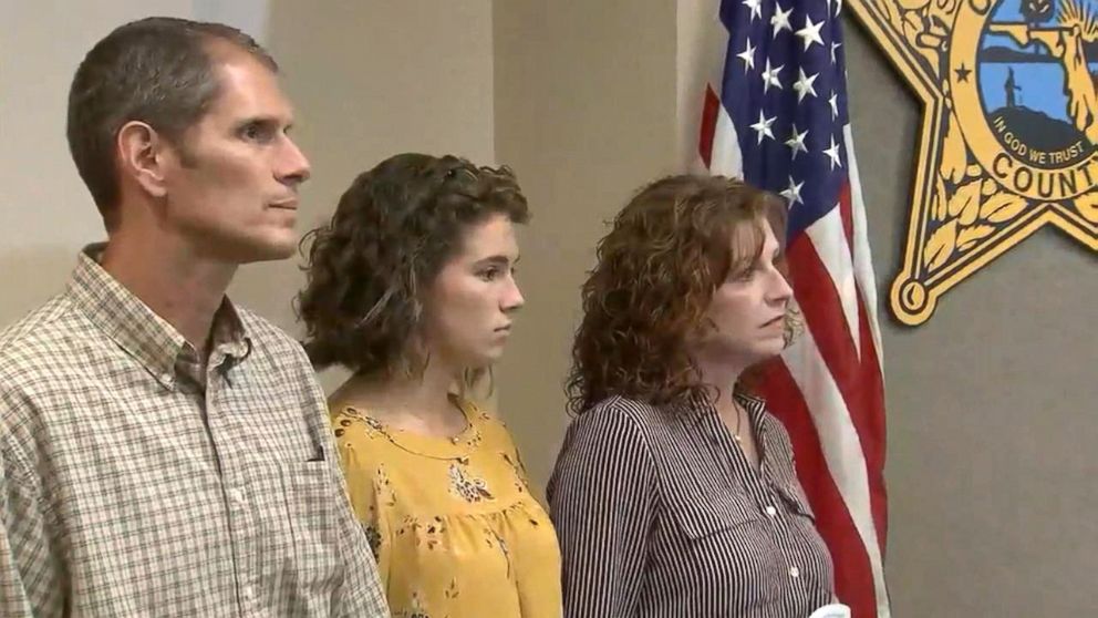 A 17-year-old Florida teenager Caitlyn Frisina is seen with her parents at a press conference after she was found with 27 year-old Rian Rodriguez, Dec. 4, 2017 in Columbia County, Florida. 