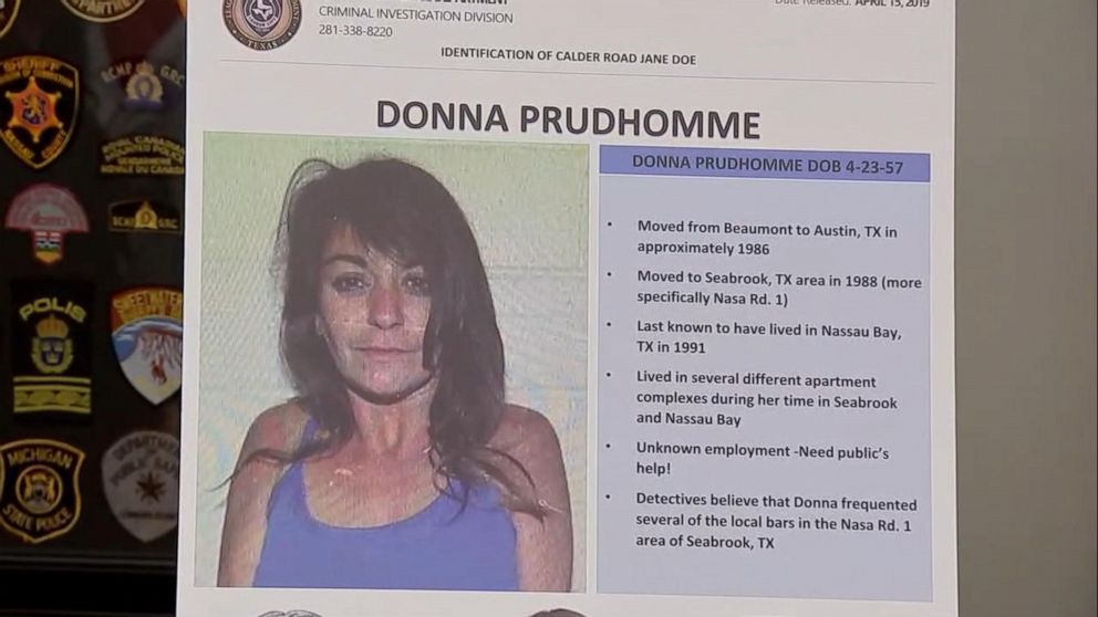 PHOTO: Investigators in Texas identified a body found on an oil field nera Calder Road in League City on Sept. 8, 1991 as Donna Prudhomme, who was believed to be about 34 years old at the time of her death. 