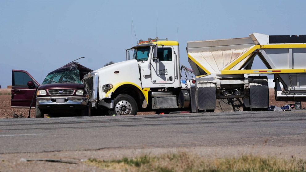 PHOTO: Law enforcement officers work at the scene of a deadly crash in Holtville, Calif., March 2, 2021.