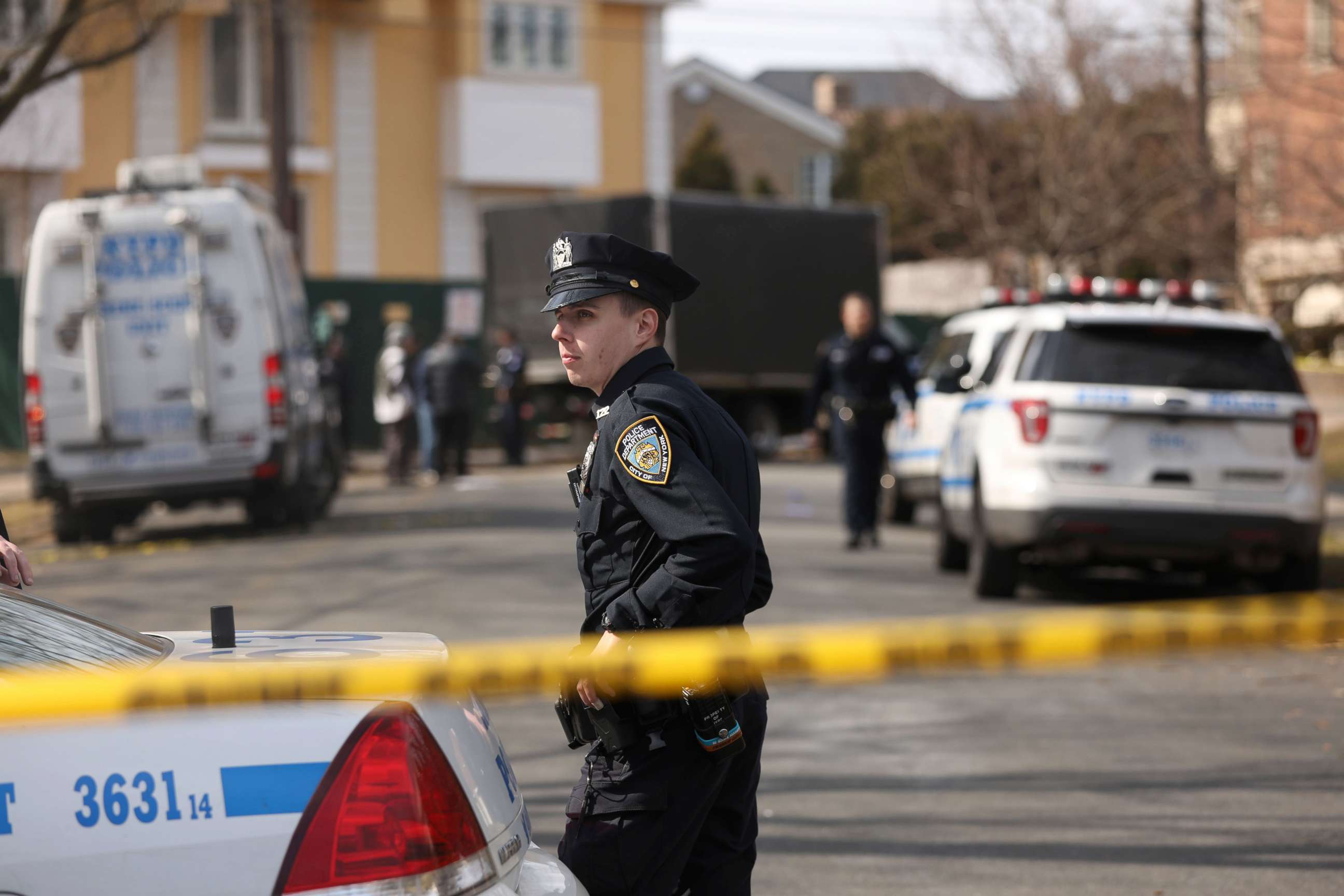 PHOTO: Police stand near where reputed mob boss Francesco Franky Boy Cali lived and was gunned down, March 14, 2019, in Staten Island, New York.