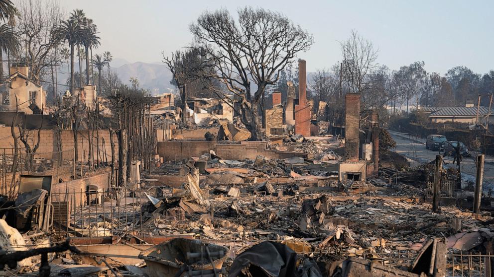 PHOTO: The remains of homes are seen following the Palisades Fire in the Pacific Palisades neighborhood in Los Angeles, Jan. 10, 2025.