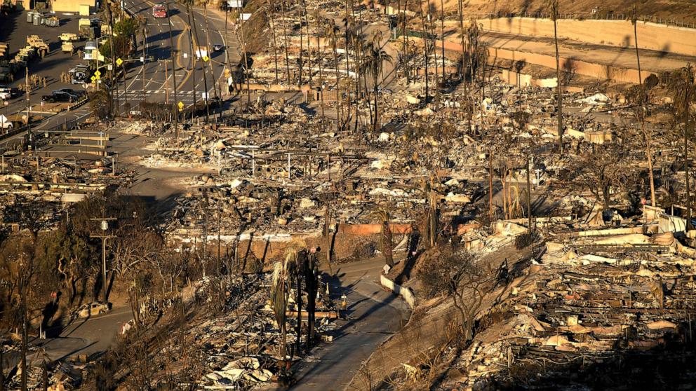 PHOTO: The Palisades Fire leaves total devastation in the Pacific Palisades neighborhood of Los Angeles, Jan. 13, 2025. 