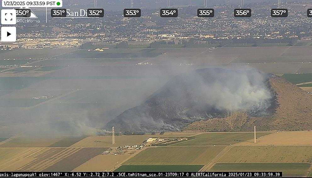 PHOTO: The Ventura County Sheriff's Department on Jan. 23, 2025, issued an evacuation order for the California State University Channel Island near Camarillo after a fire broke out nearby agricultural land.