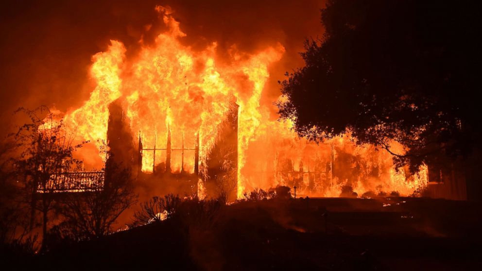 PHOTO: The main building at Paras Vineyards burns in the Mount Veeder area of Napa in California Oct. 10, 2017.