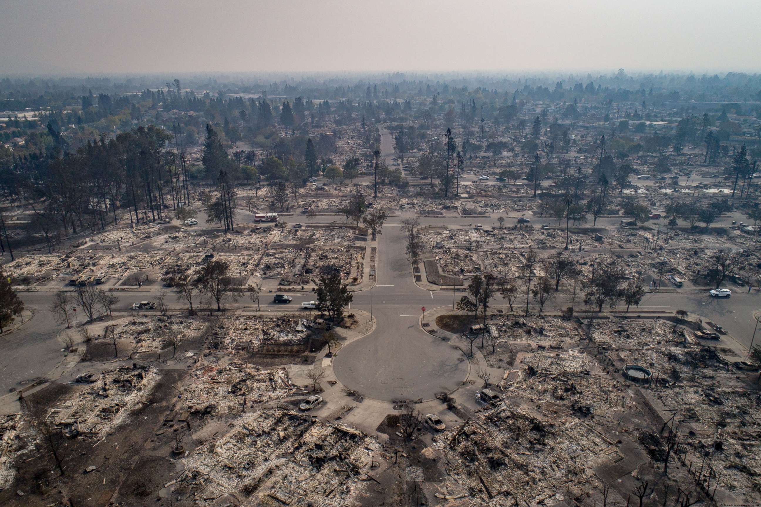 PHOTO: An aerial view of homes burned by wildfire in the Coffey Park neighborhood of Santa Rosa, Calif., Oct. 10, 2017.