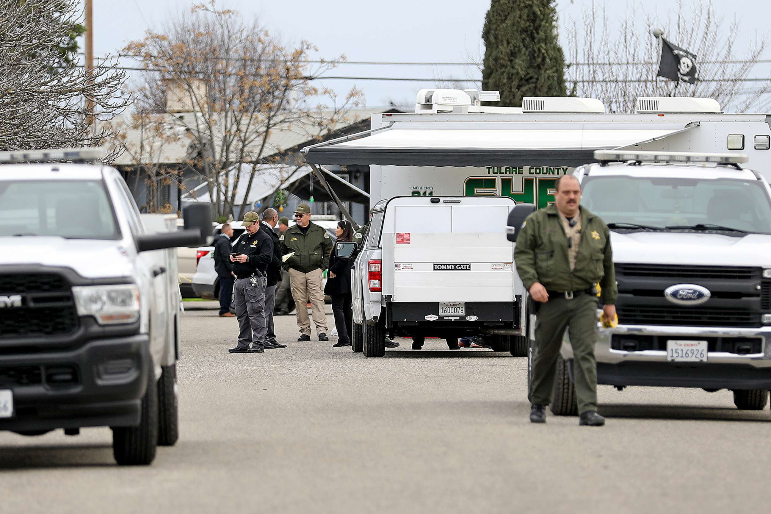 PHOTO: Tulare County Sheriff crime unit investigates the scene where six people were killed in a Central Valley farming community in what the local sheriff said was likely a targeted attack by a drug cartel, Jan. 16, 2023 in Goshen, Calif.