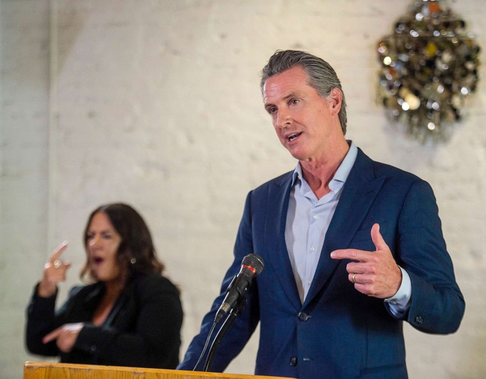 PHOTO: California Gov. Gavin Newsom speaks at a press conference in Sacramento, Calif. Sept. 9, 2020.