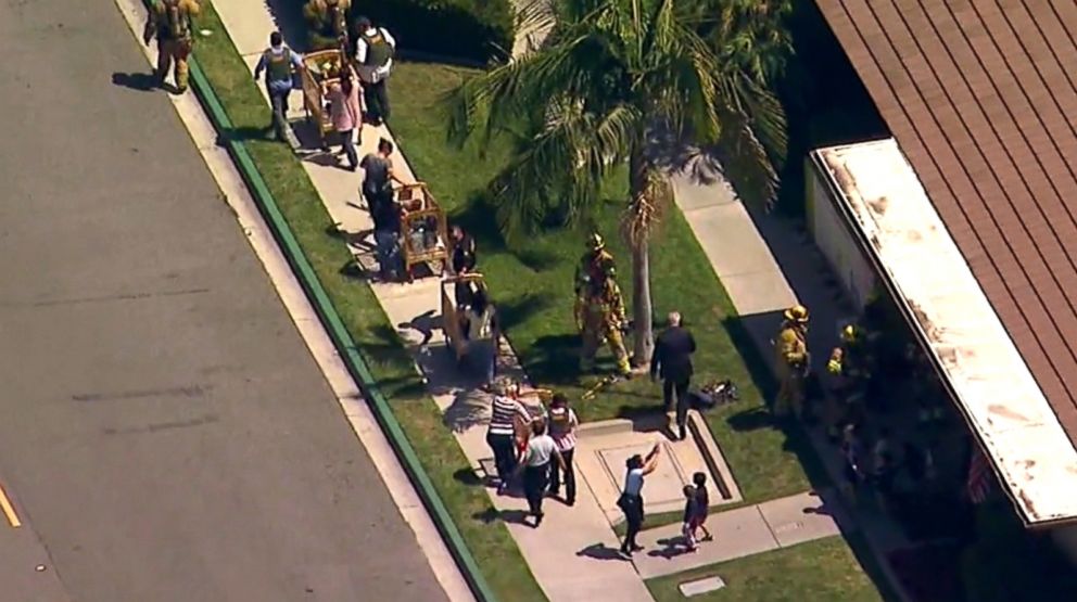 PHOTO: People are evacuated after a building explosion in Aliso Viejo, Calif., May 15, 2018.