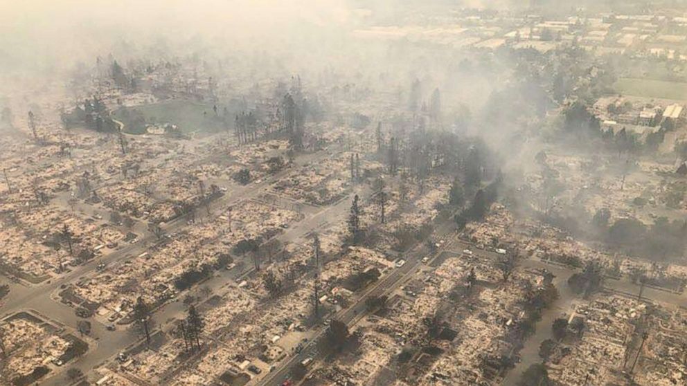 PHOTO: An aerial image of a destroyed neighborhood in Santa Rosa, Calif. Oct. 9, 2017.