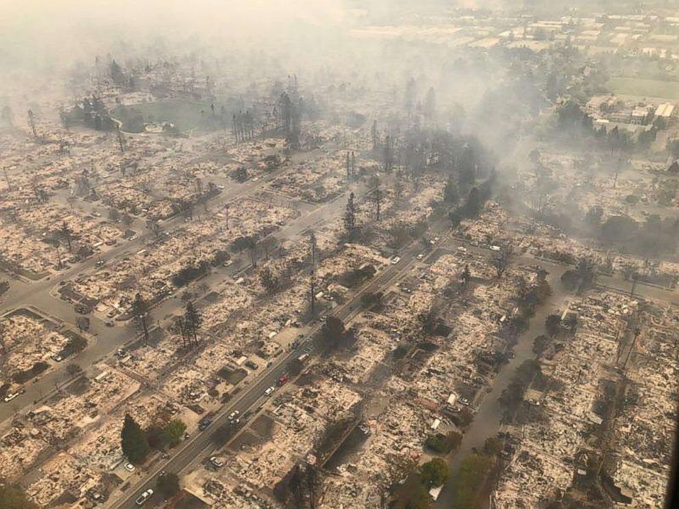 PHOTO: An aerial image of a destroyed neighborhood in Santa Rosa, Calif. Oct. 9, 2017.