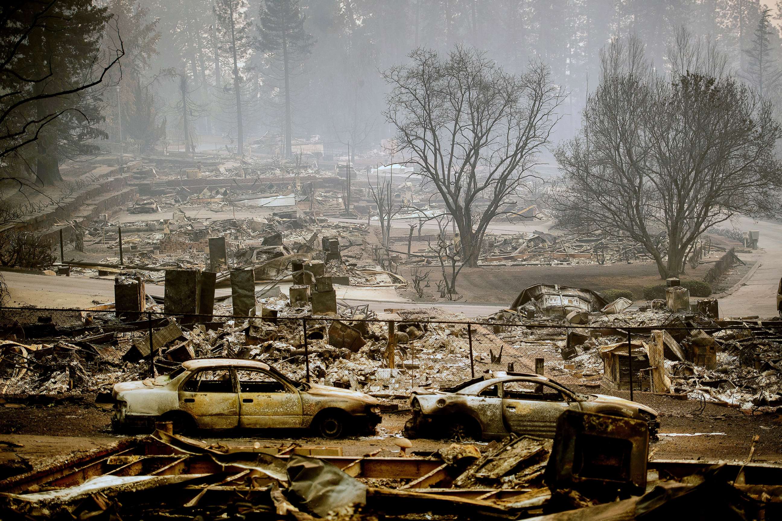 PHOTO: Homes leveled by the Camp Fire line a development on Edgewood Lane in Paradise, Calif., Nov. 12, 2018.