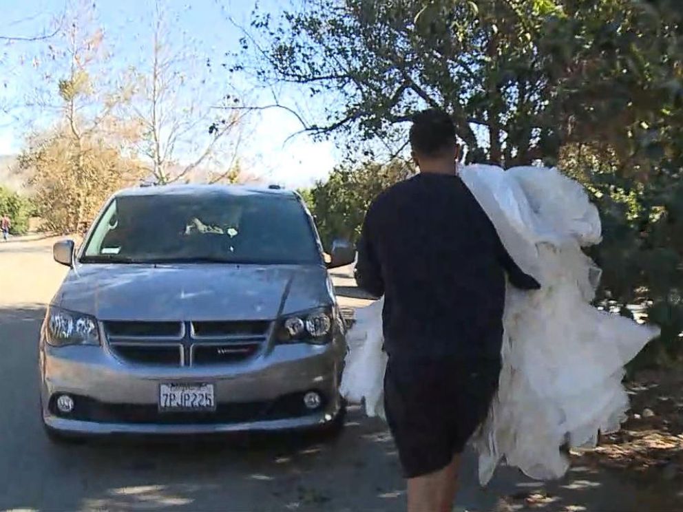 PHOTO: Despite a mandatory evacuation, Anthony and Lenay Bavero returned to their Santa Paula home in the midst of raging wildfires to retrieve Lenays wedding dress and other important items.