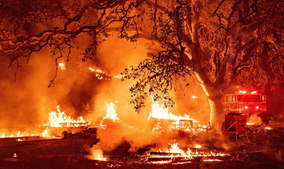 PHOTO: Firefighters work the scene as the Glass fire continues to burn in Calistoga, California, Oct. 1, 2020.