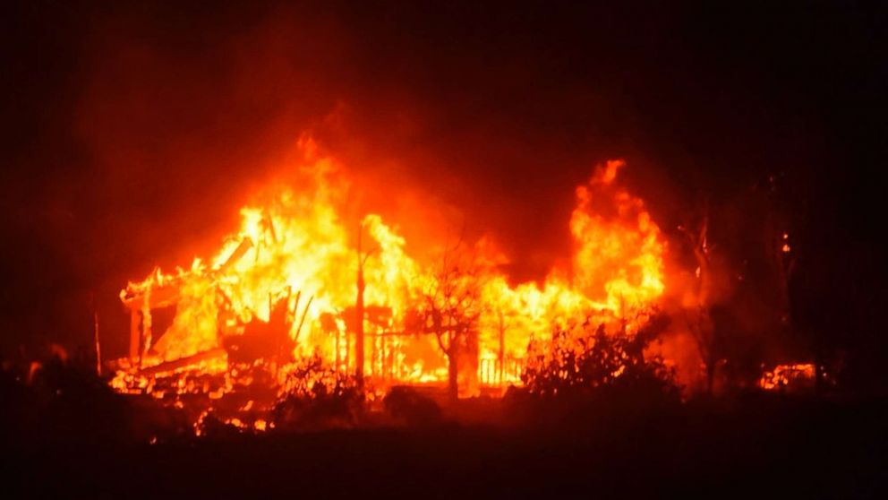PHOTO: A home burns early Sunday morning, Dec. 10, 2017, off Gobernador Canyon Road in Carpinteria, Calif.  