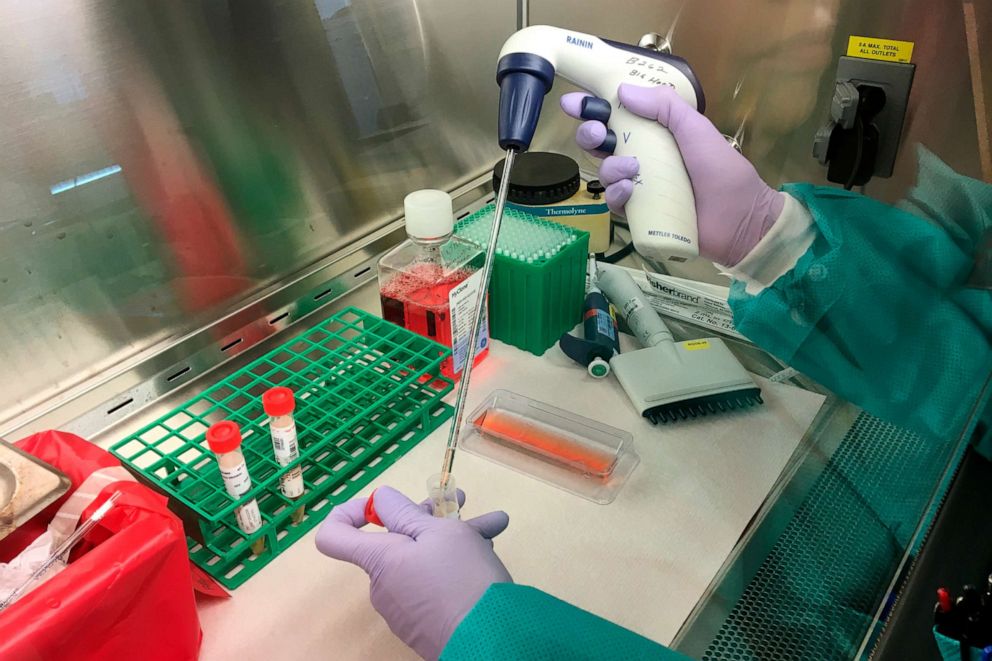 PHOTO: This Feb. 6, 2020, photo released by the California Department of Public Health shows a demonstration of the equipment and procedures that will be used at the department's lab in Richmond, Calif., to conduct tests for novel coronavirus.
