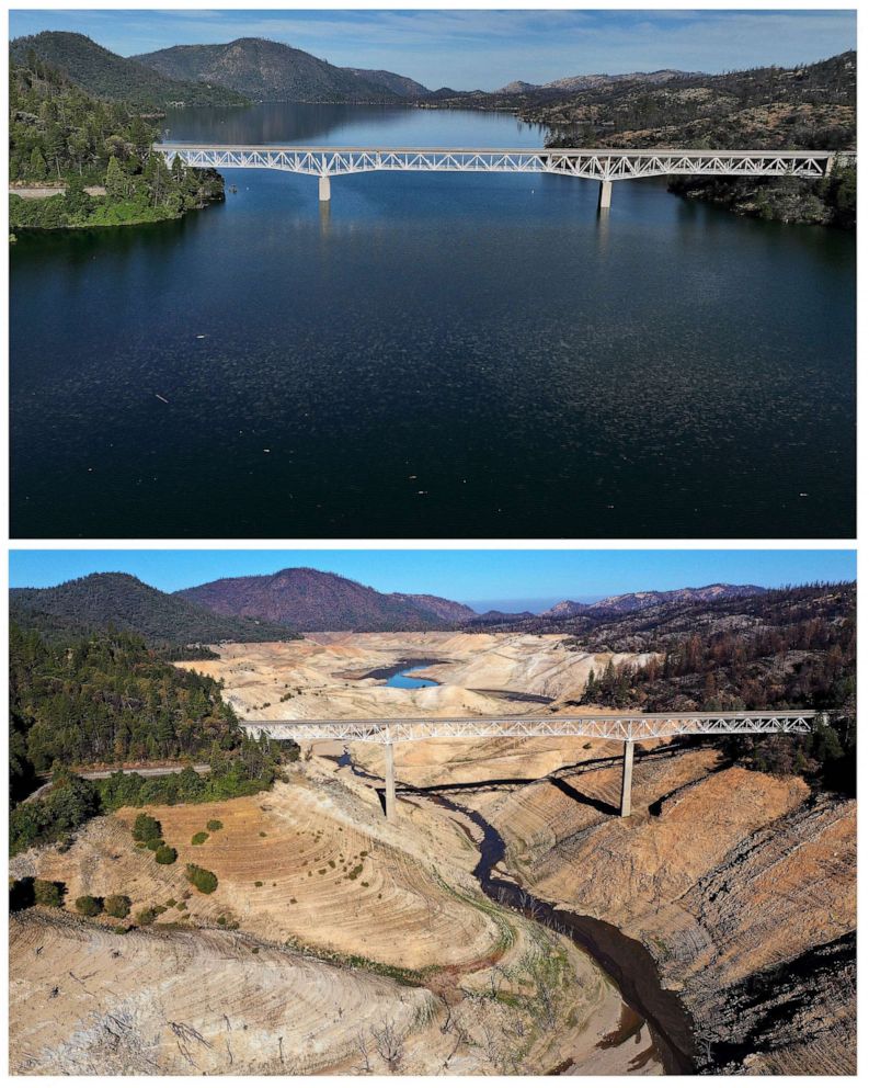 Photos show dramatic difference in water levels at Lake Oroville from