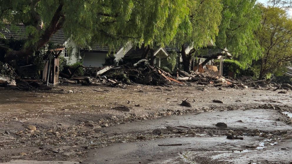PHOTO: Cottages surrounded by debris and mud after mudslides are seen in Montecito, Calif., in this photo provided by the Santa Barbara County Fire Department, Jan. 9, 2018.  