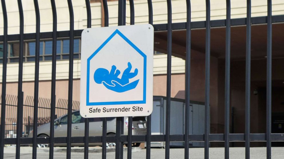 A "Safe Surrender Site" sign is posted at a site in Los Angeles, Aug. 20, 2016.