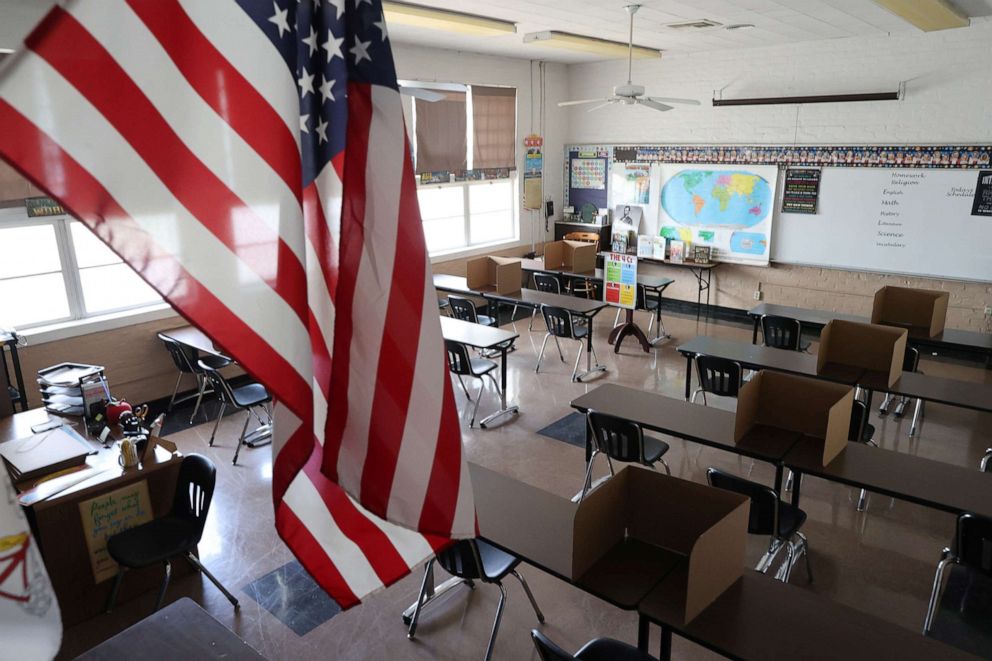 PHOTO: Social distancing dividers for students have been placed in a classroom at St. Benedict School, amid the outbreak of the coronavirus disease (COVID-19), in Montebello, near Los Angeles, July 14, 2020.