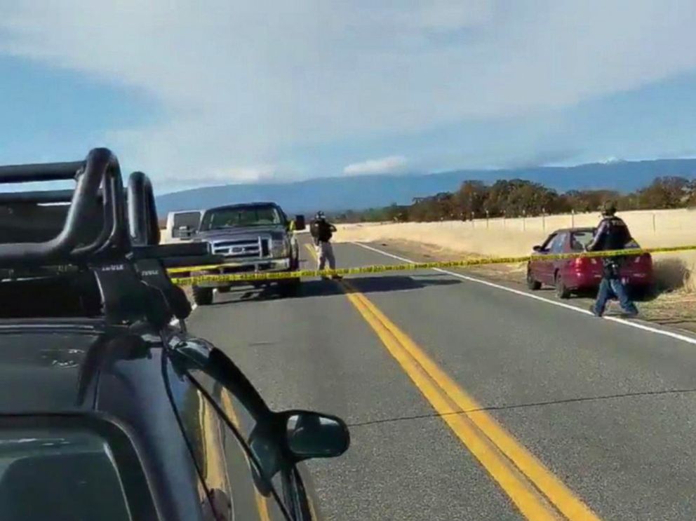 PHOTO: Cars are blocked on the road in northern California where several shootings have taken place, Nov. 14, 2017.