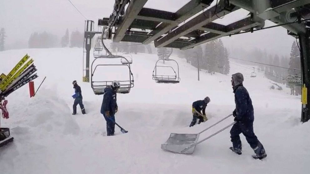 PHOTO: In this image provided by the Kirkwood Mountain Resort, fresh snow is cleared below a ski lift, March 2, 2018, in Kirkwood, Calif.