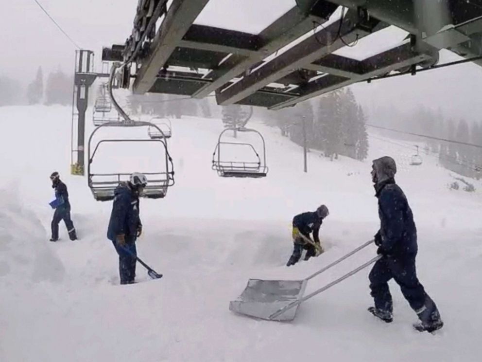 PHOTO: In this image provided by the Kirkwood Mountain Resort, fresh snow is cleared below a ski lift, March 2, 2018, in Kirkwood, Calif.