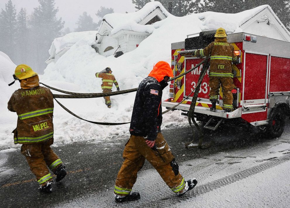 PHOTO: FILE - Mammoth Lakes Fire Department firefighters are seen in a heavy snow, March 12, 2023 in Mammoth Lakes, Calif.