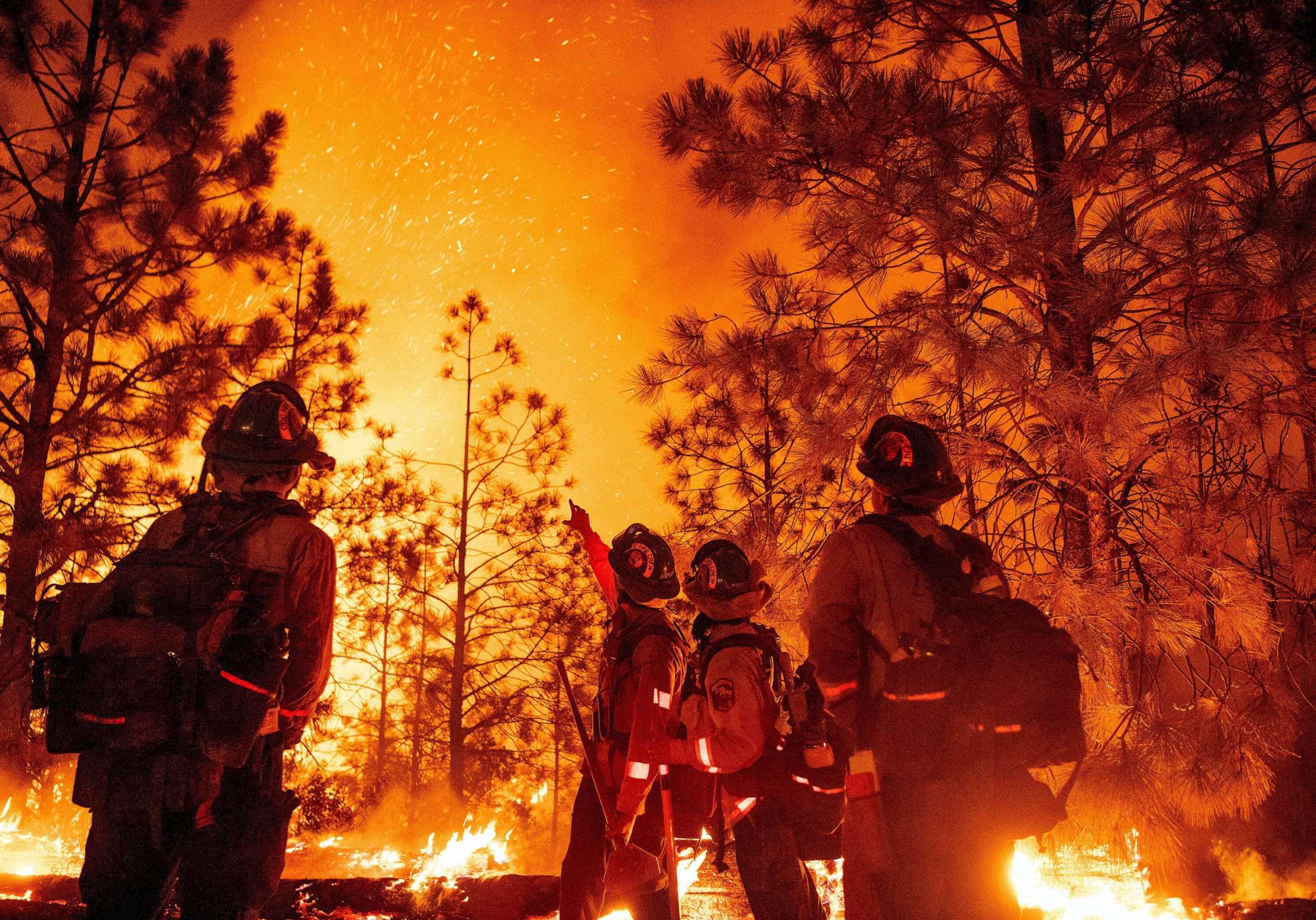 PHOTO: FILE - CalFire Placer Crew firefighters monitor a backfire during the Mosquito fire in Foresthill, an unincorporated area of Placer County, Calif., Sept. 14, 2022.