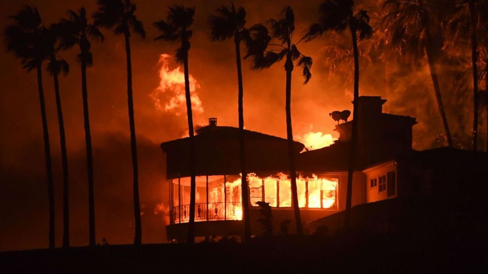 PHOTO: A house burns during the Woolsey Fire on Nov. 9, 2018 in Malibu, Calif.