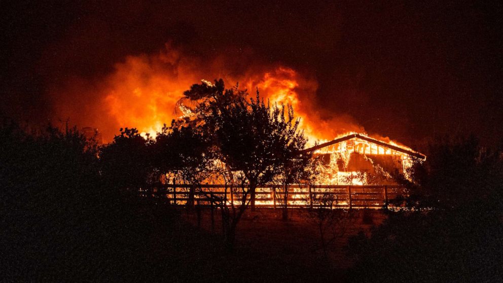 PHOTO: A home burns in Vacaville, California during the LNU Lightning Complex fire, Aug. 19, 2020.