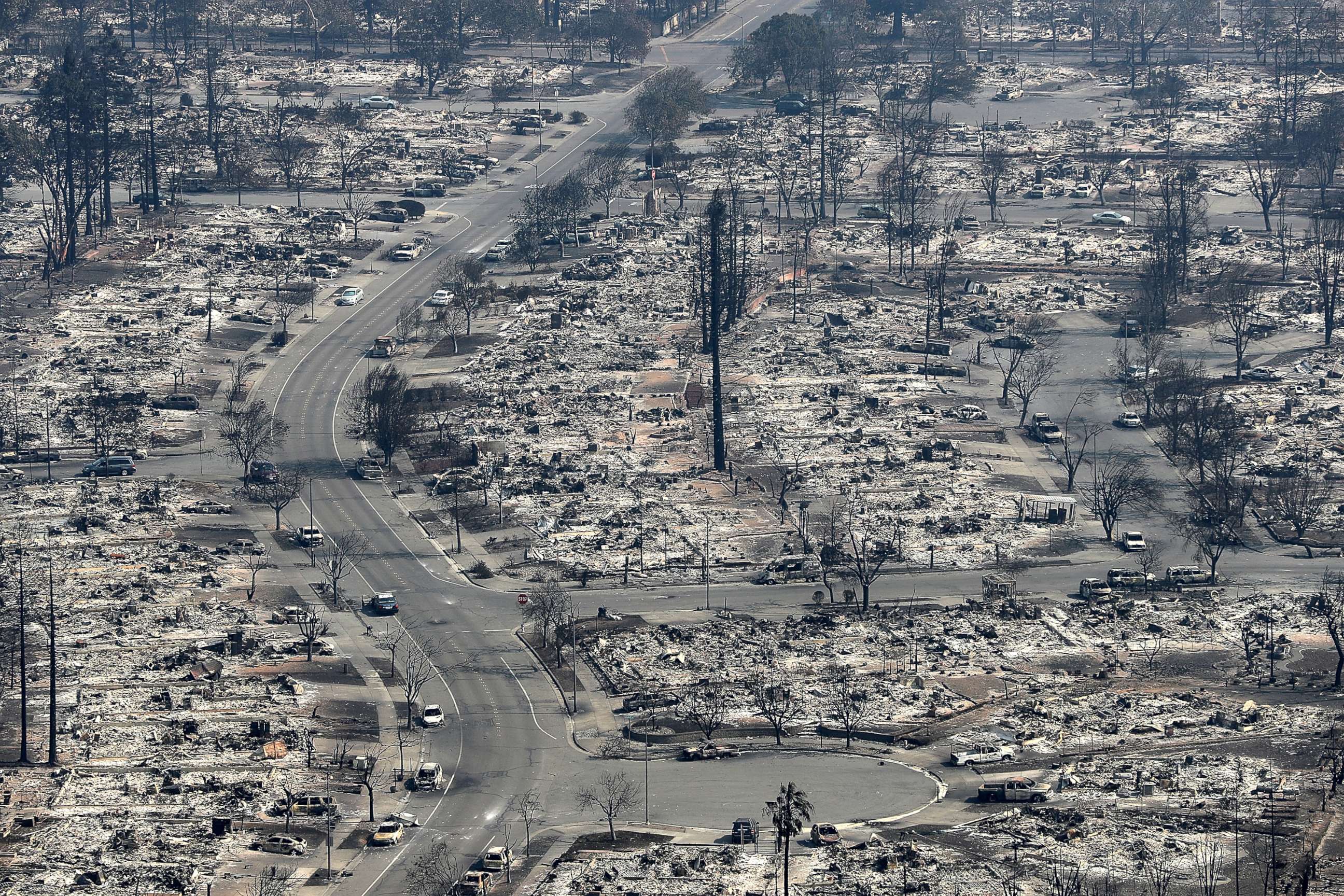 PHOTO: An aerial view of homes that were destroyed by the Tubbs Fire, Oct. 11, 2017 in Santa Rosa, Calif. 