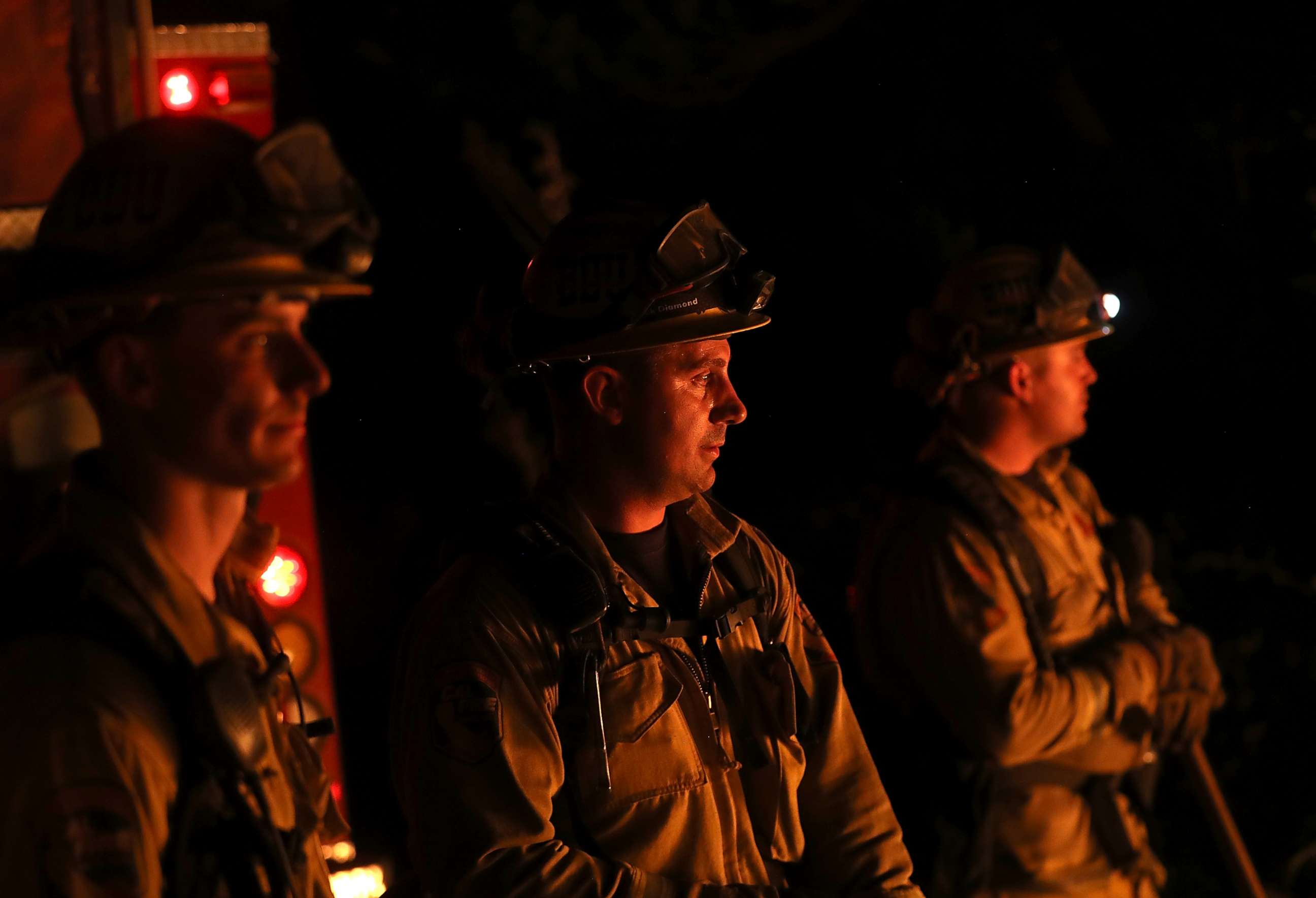 PHOTO: CalFire firefighters monitor a firing operation as they battle the Tubbs Fire, Oct. 12, 2017 near Calistoga, Calif.