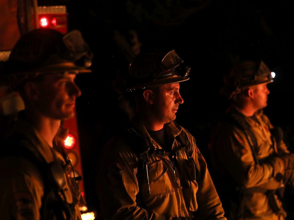 PHOTO: CalFire firefighters monitor a firing operation as they battle the Tubbs Fire, Oct. 12, 2017 near Calistoga, Calif.