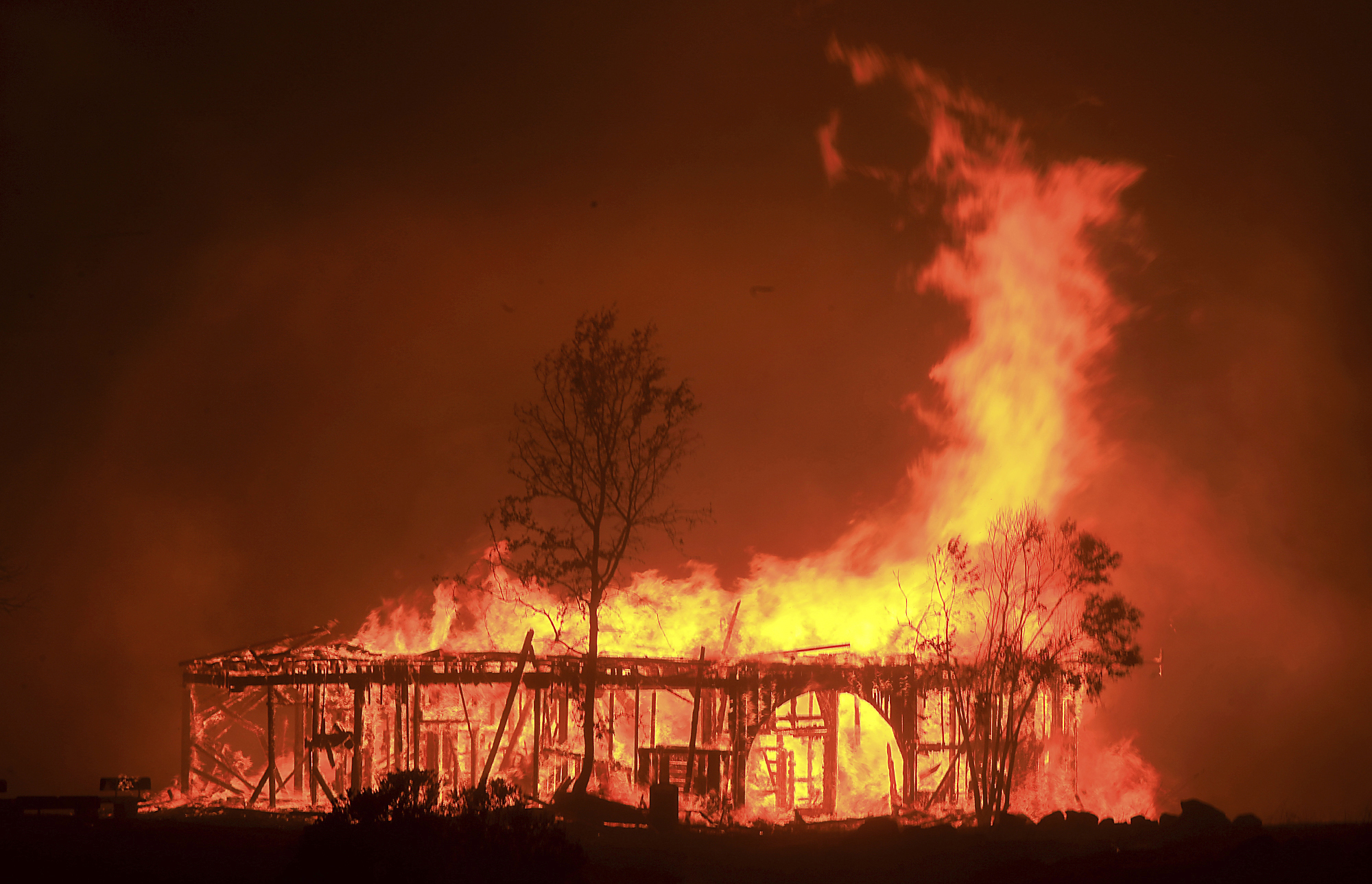 PHOTO: The Historic Round Barn burns, Oct. 9, 2017, in Santa Rosa, Calif.