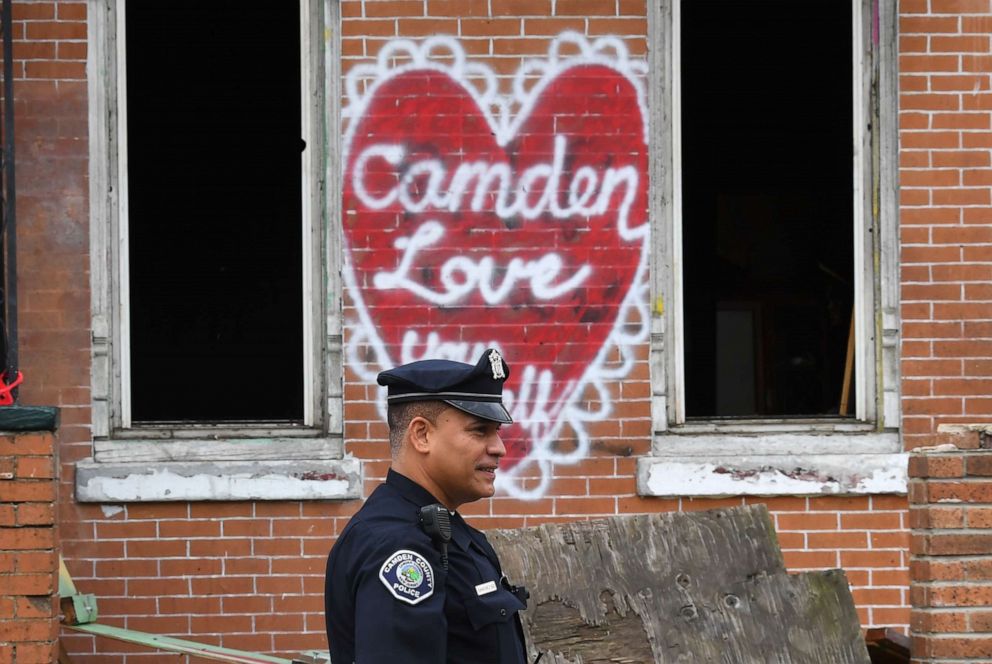 PHOTO: Camden County Police Department officer Louis Sanchez is seen on foot patrol in Camden, N.J., on May 24, 2017.