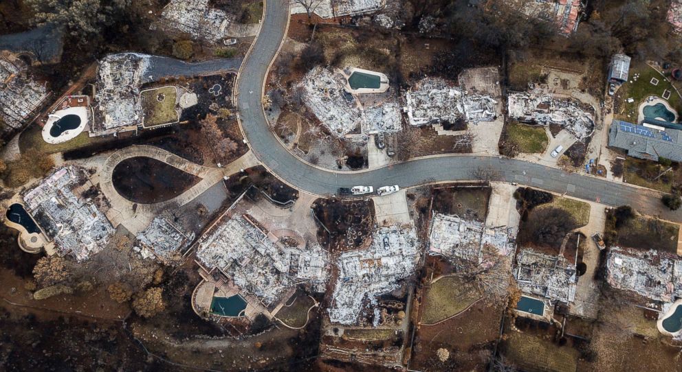 PHOTO: Homes leveled by the Camp Fire line Valley Ridge Drive in Paradise, Calif., Dec. 3, 2018. 