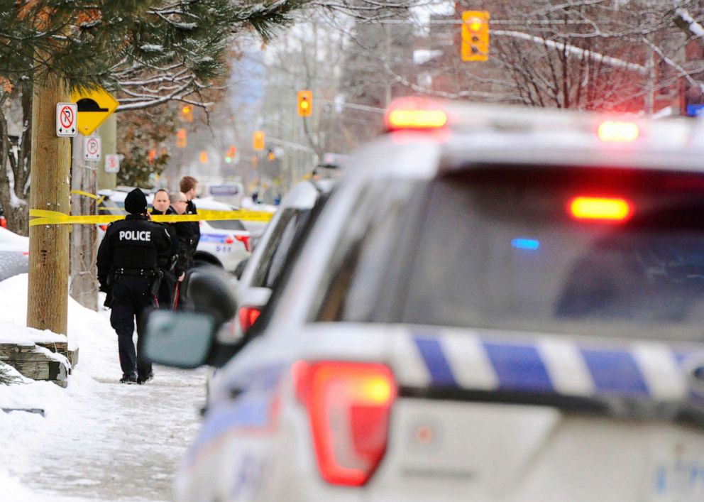 PHOTO: Police inspect the scene of a shooting in downtown Ottawa on Wednesday, Jan. 8, 2020.