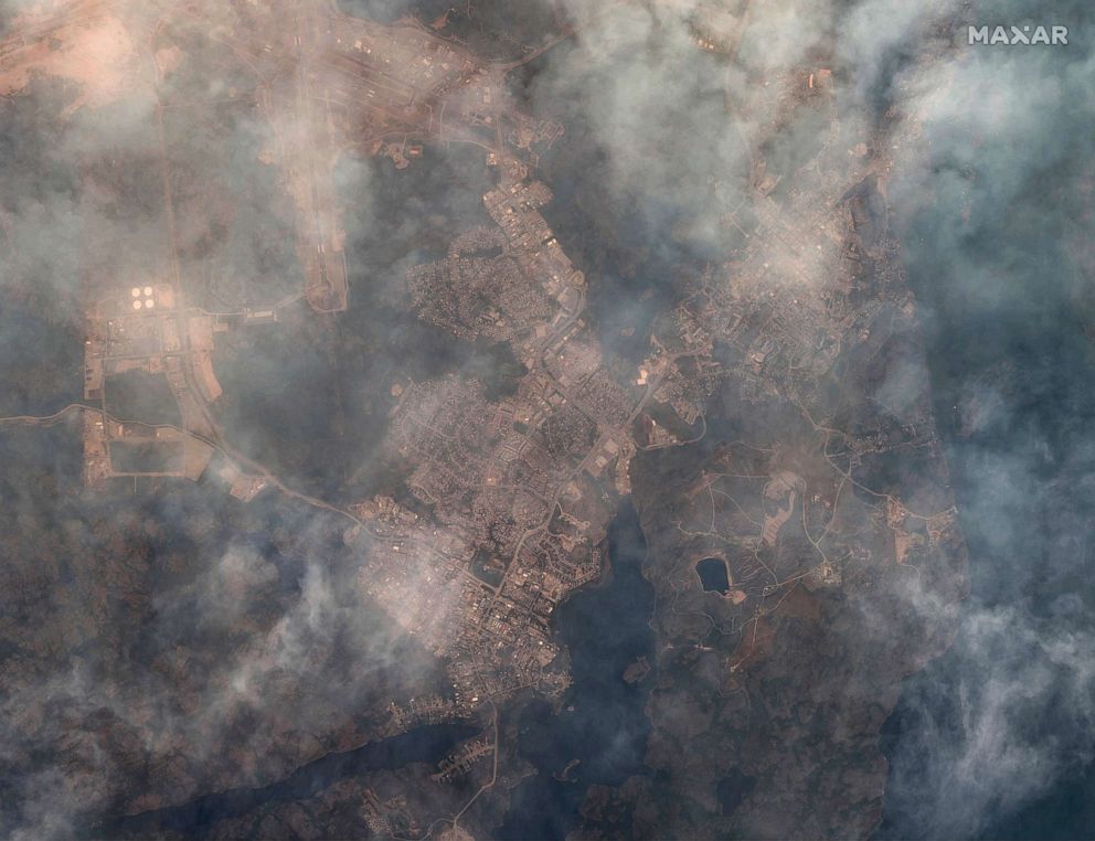 PHOTO: This image provided by Maxar Technologies, shows wildfires in Yellowknife, Northwest Territories, Canada on Aug. 15, 2023.