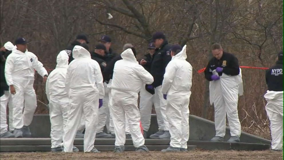 PHOTO: Police investigate the discovery of a dismembered woman in a Brooklyn park, April 10, 2018, in New York City.