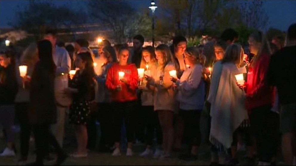 PHOTO: People gather for a candlelight vigil at the University of South Carolina for student Samantha Josephson, whose body was found on March 30, 2019.