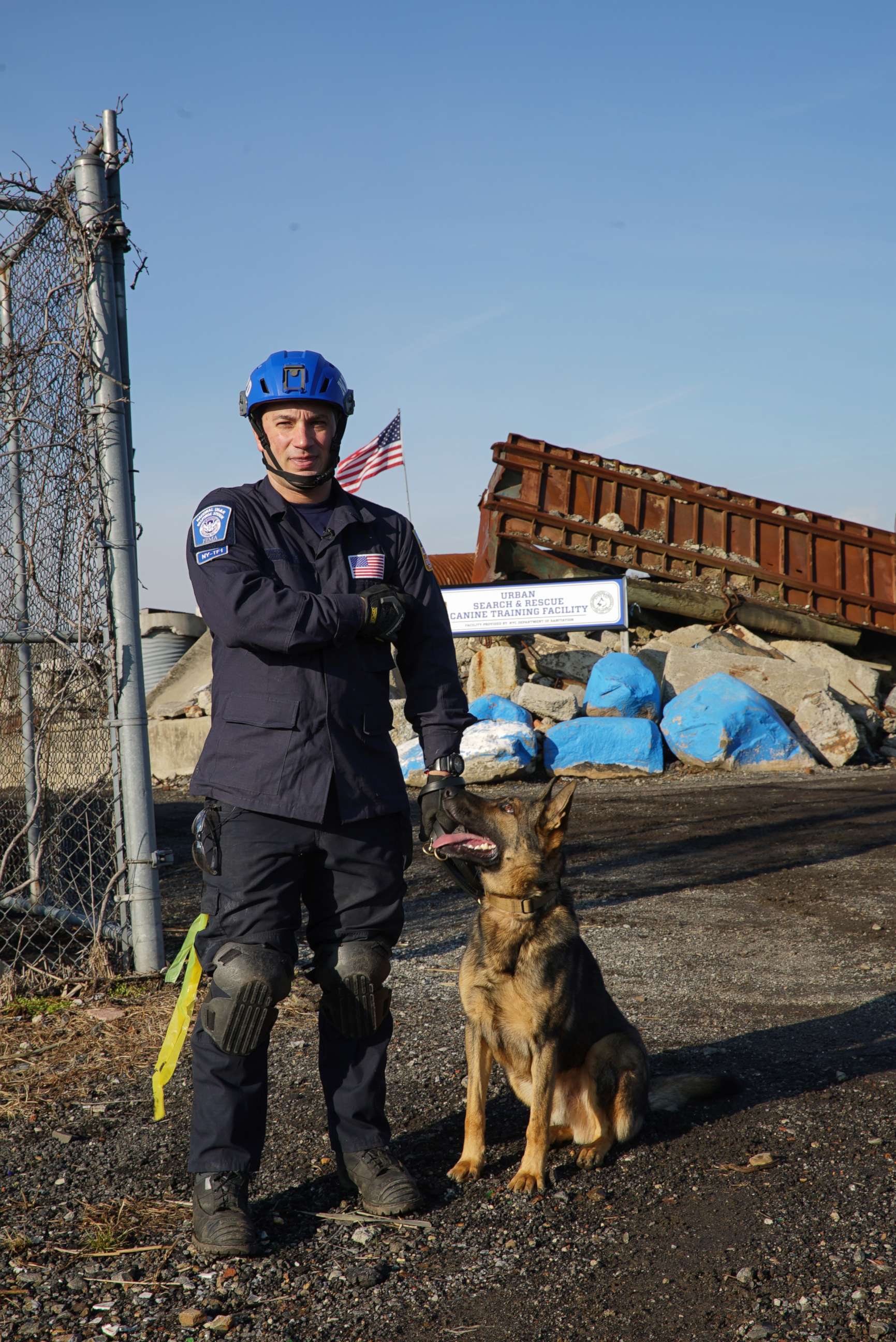 PHOTO: Tuz with his handler NYPD Officer Dan Bosco at the FEMA Urban Search and Rescue team exam.