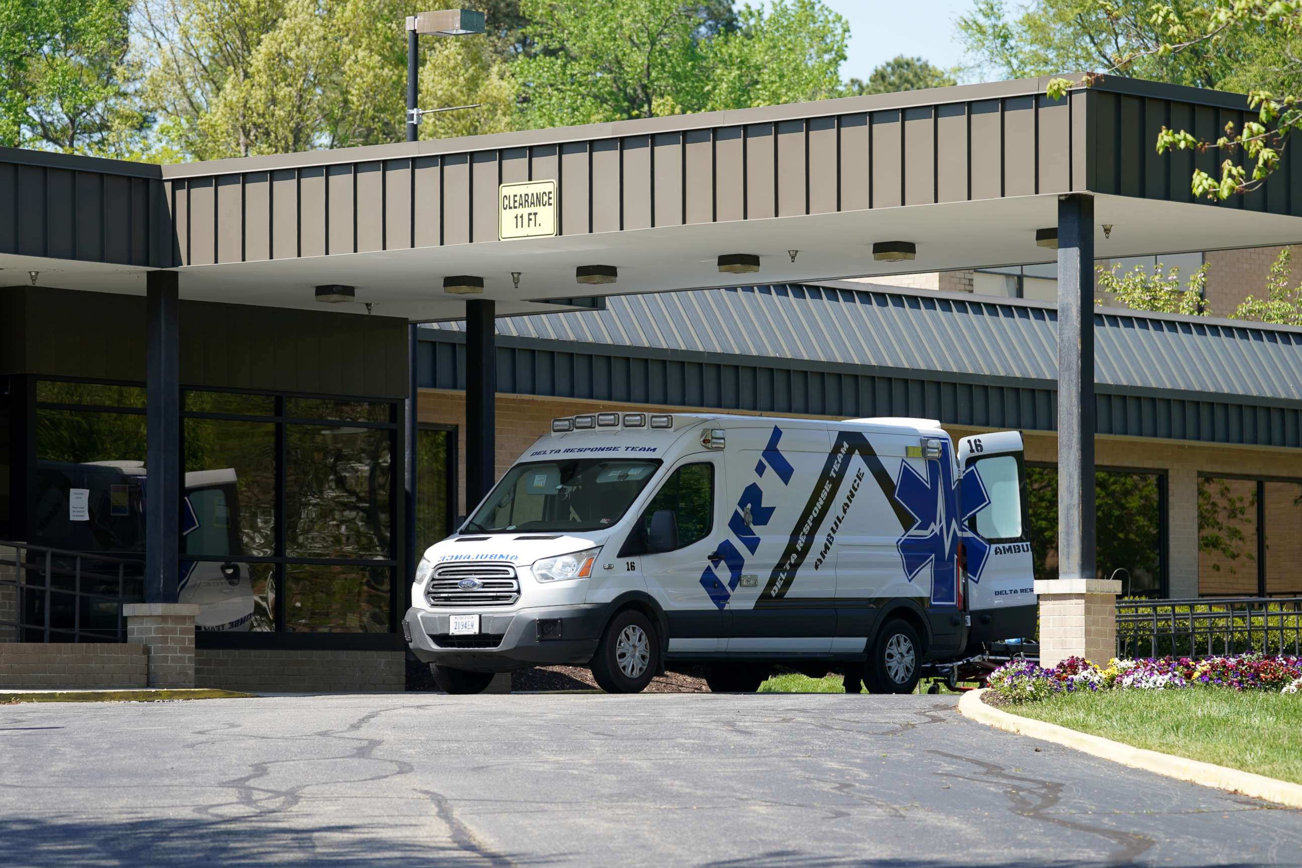 PHOTO: An ambulance is seen outside the Canterbury Rehabilitation & Healthcare Center in Richmond, Virginia, April 16, 2020.