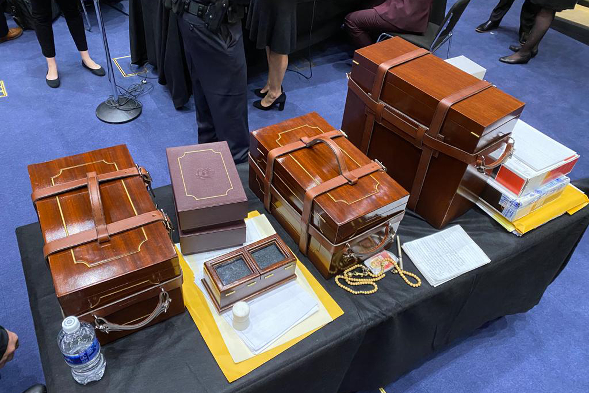 PHOTO: In this photo released by the Office of Sen. Jeff Merkley, Electoral College ballots sit on a table after they were rescued from the Senate floor in Washington, Jan. 6, 2020.