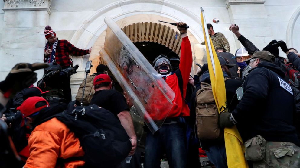 PHOTO: Pro-Trump protesters storm into the U.S. Capitol during clashes with police, during a rally to contest the certification of the 2020 U.S. presidential election results by the U.S. Congress, in Washington, Jan. 6, 2021.